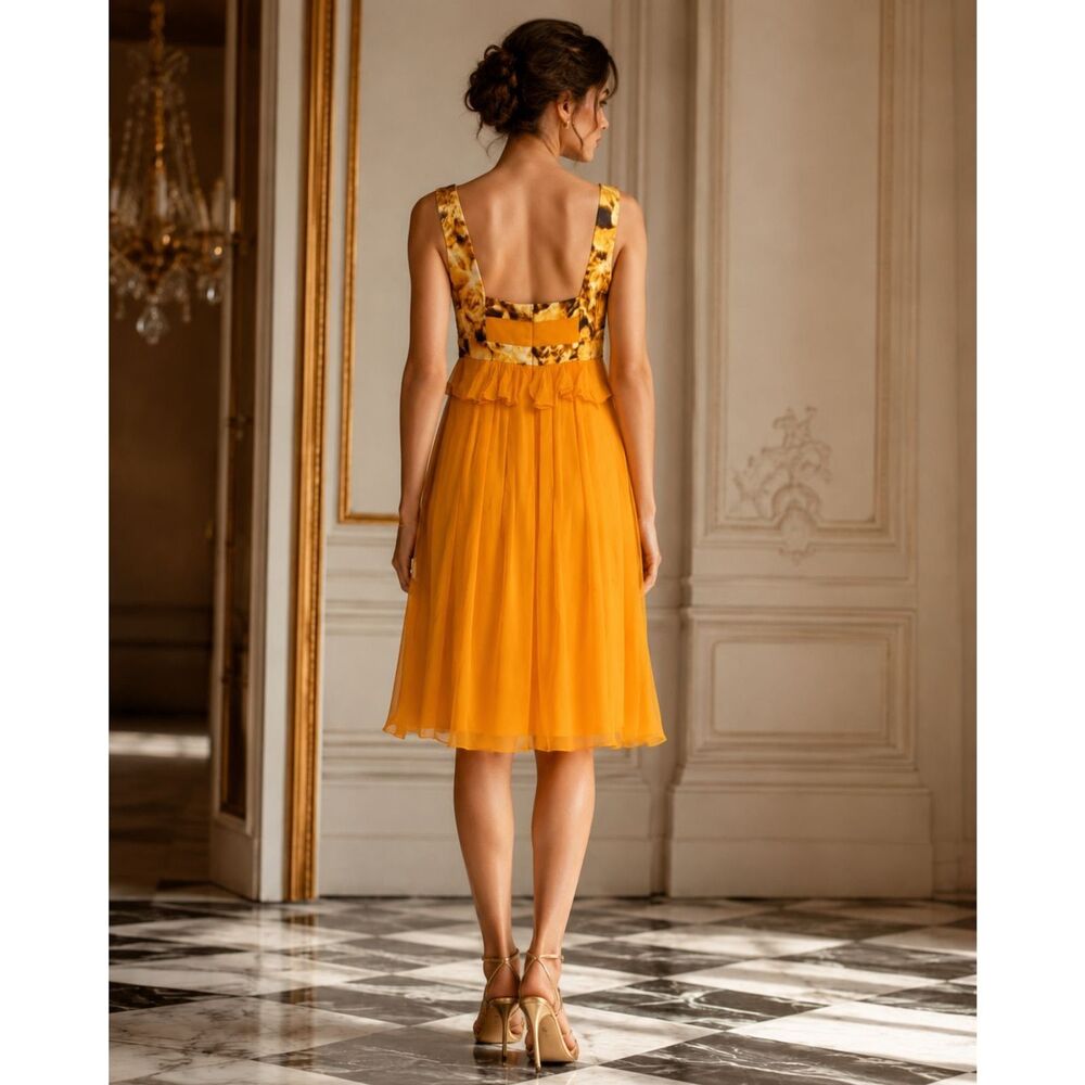 RUNWAY. Carolina Herrera Knee-Length Dress Size: 6 mustard yellow - Picture 6 of 16
